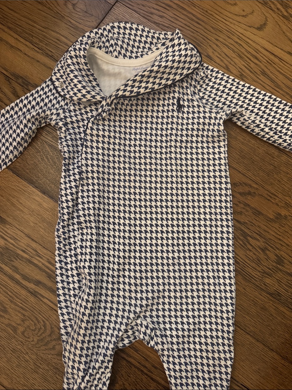 Ralph Lauren Navy & White Houndstooth Footed One-Piece 3- 6 months